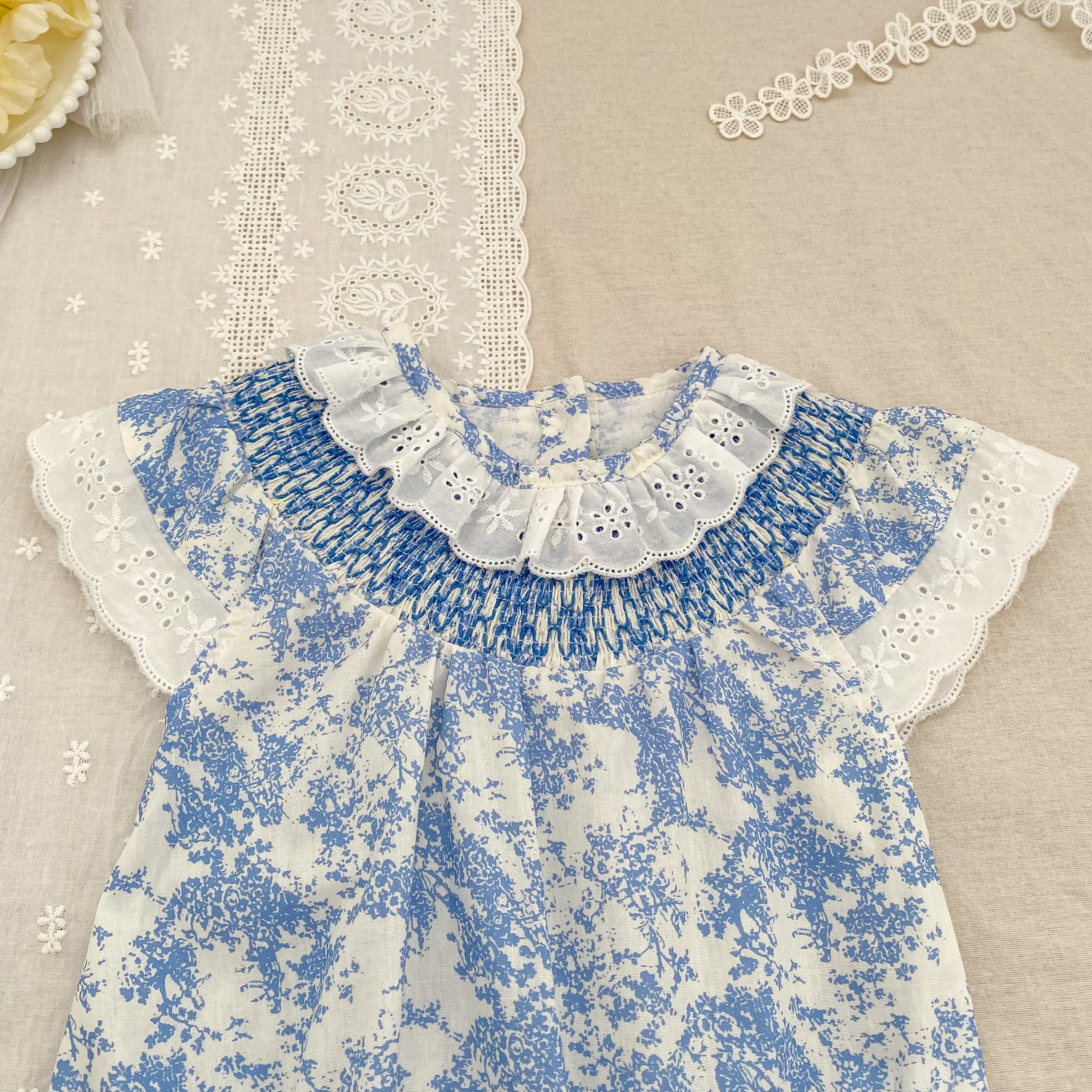 2026 Neuer Sommer Neugeborenen Baby Mädchen Strampler 0-24M Baby Mädchen Flatterärmel Baumwolle Mädchen Blumen Wickel-Baby-Mädchen-Strampler – Detail 7