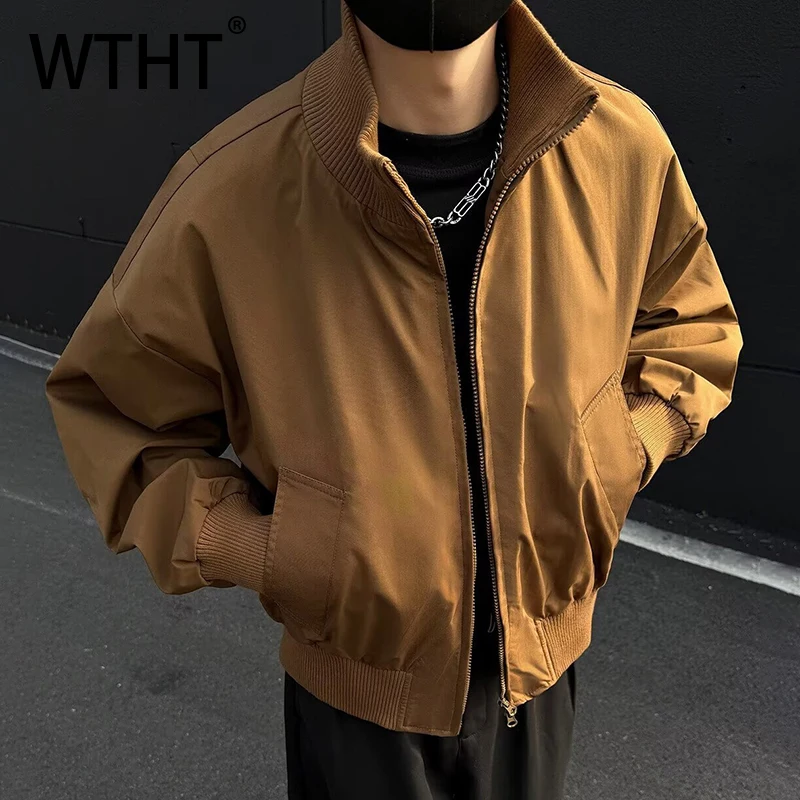 

WTHT модные осенние мужские однотонные свободные уличные пальто 2024, модные повседневные куртки в американском стиле с лацканами, мужские 2A1763