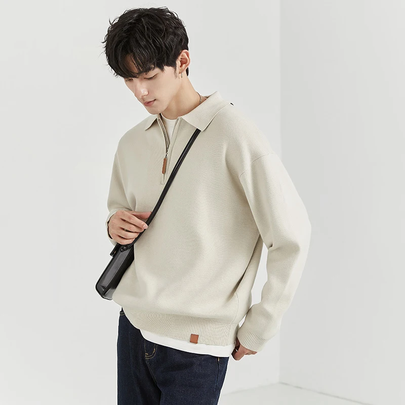 

Advanced Feel Knitted irt f Zipper Men's Faionable Autumn Winter New Loose Sweater T-irt Turn-down Collar Long ...