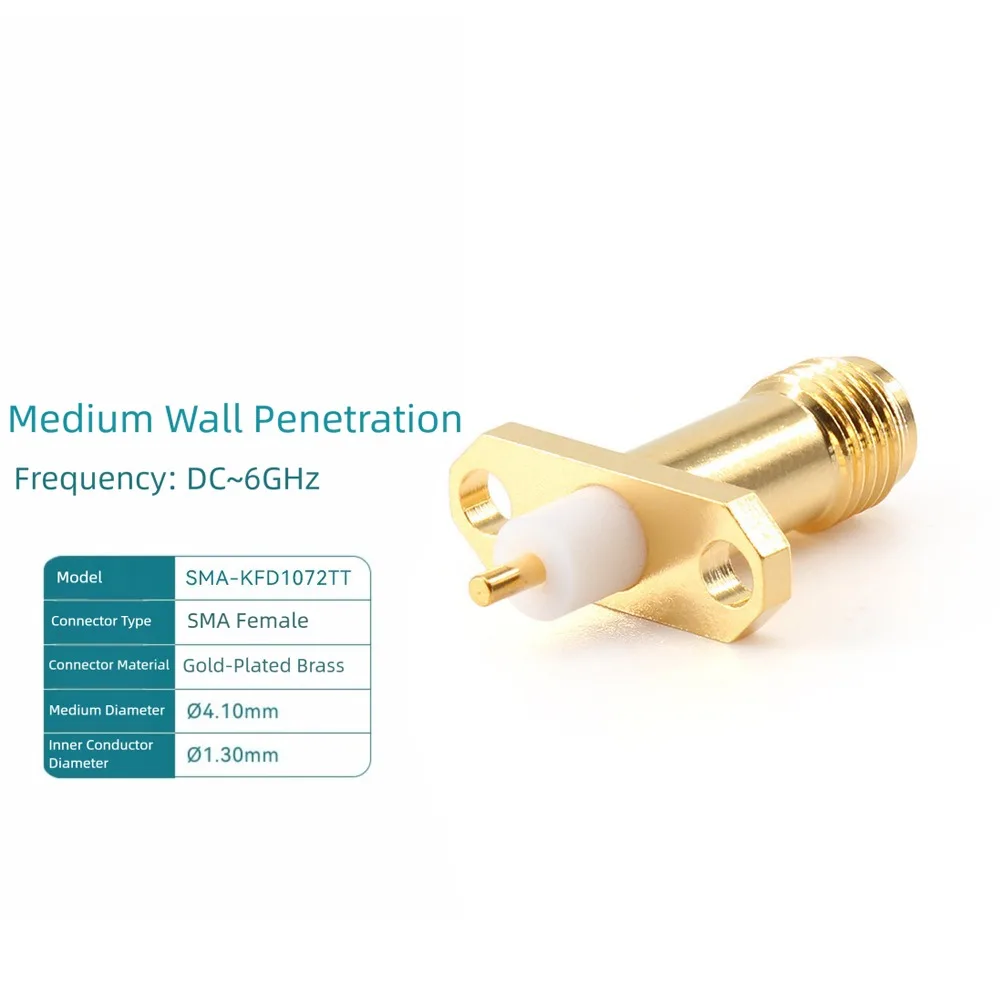 

Copper Material SMA Female Connector Two-hole Flange Four-hole Flange RF Coax Connector Gold Plating Square Flange