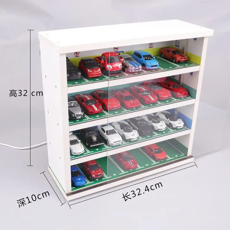 Garage Model Car Storage Display Cabinet, Parking Lot, Scenery Lighting, Dust Cover Collection, Adult Gifts, Micromodel, 1: 64