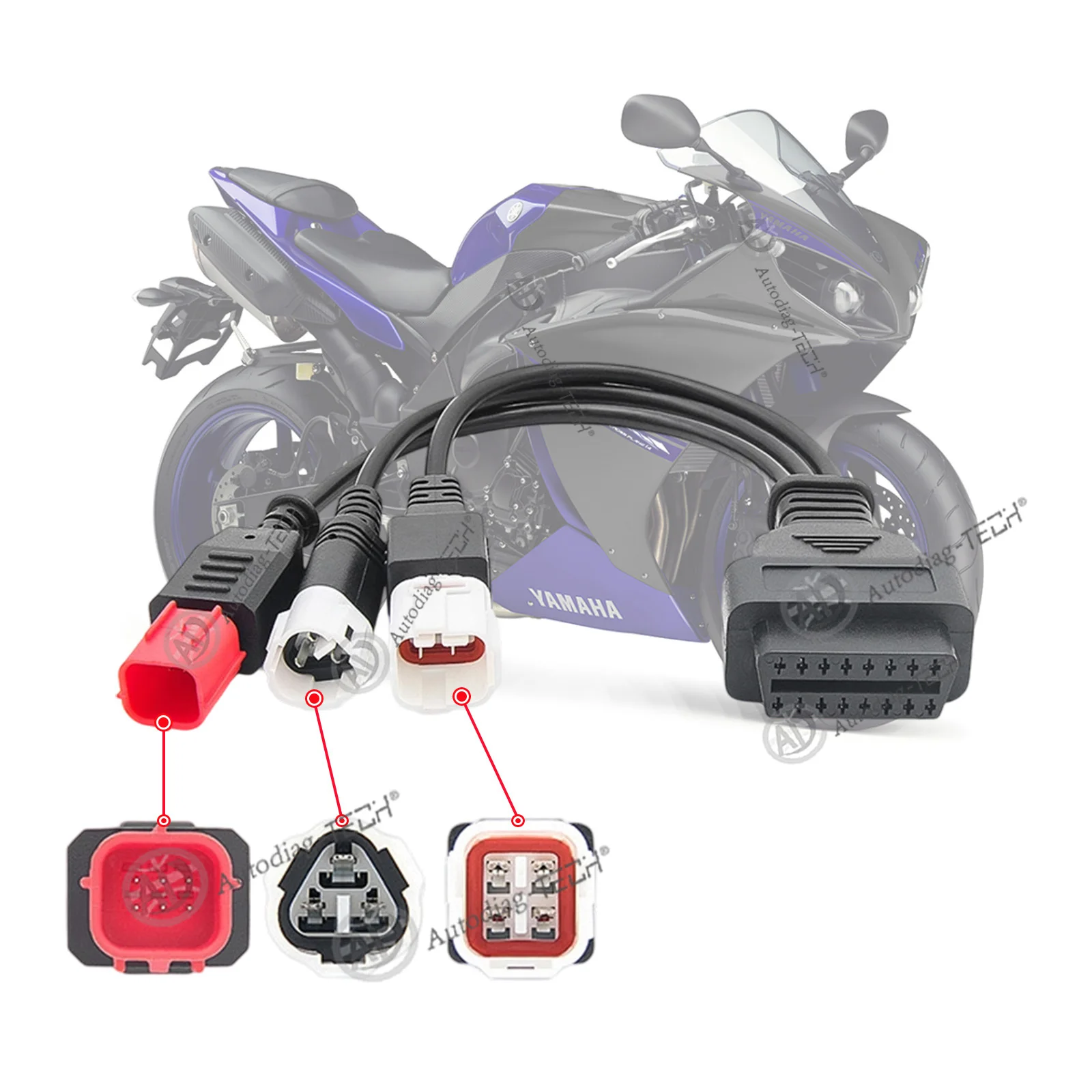 3-in-1 OBD2 Diagnostic Adapter Cable for Yamaha Motorcycle Kline Honda CRF KTM,Fit Euro 5 3pin+4pin+6pin to 16pin Connector