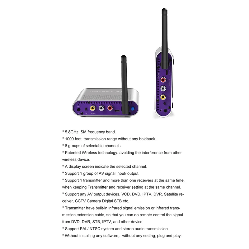 

Reliableav530 5.8Ghz Wireless Video Digital Set-Top Box Wireless Sharing Multifunction Transmitter Receiver Durable With UK Plug