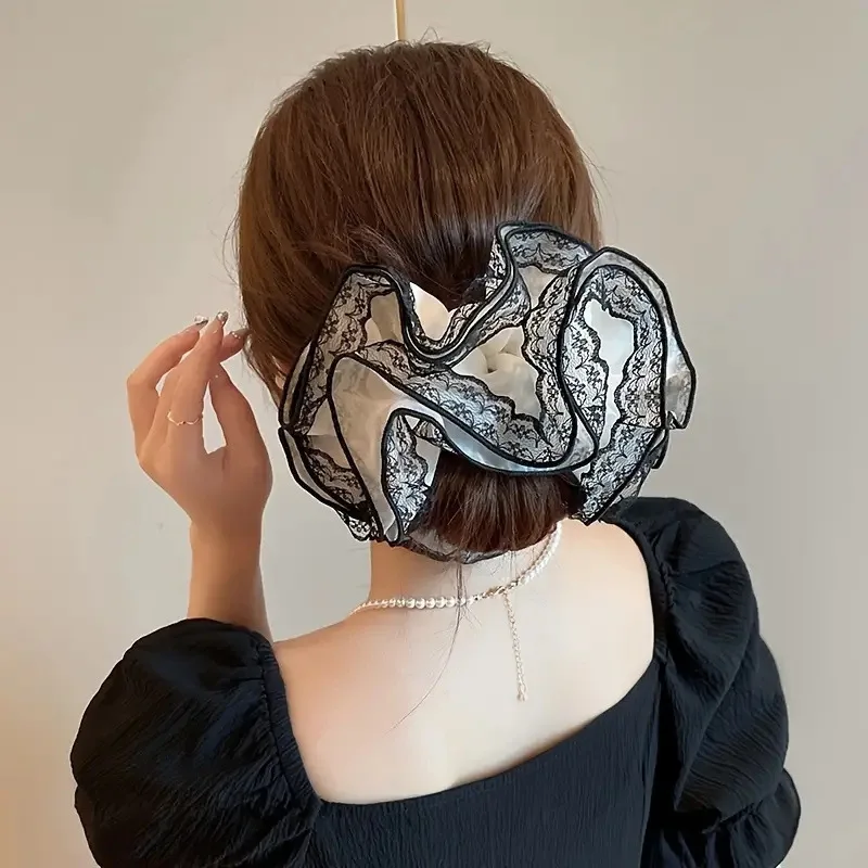 Korean Lace Hair Ring Hollow Fabric Large Hairband for Women with Tied Hair and High Ponytail Temperament Hair Accessory - Image 5