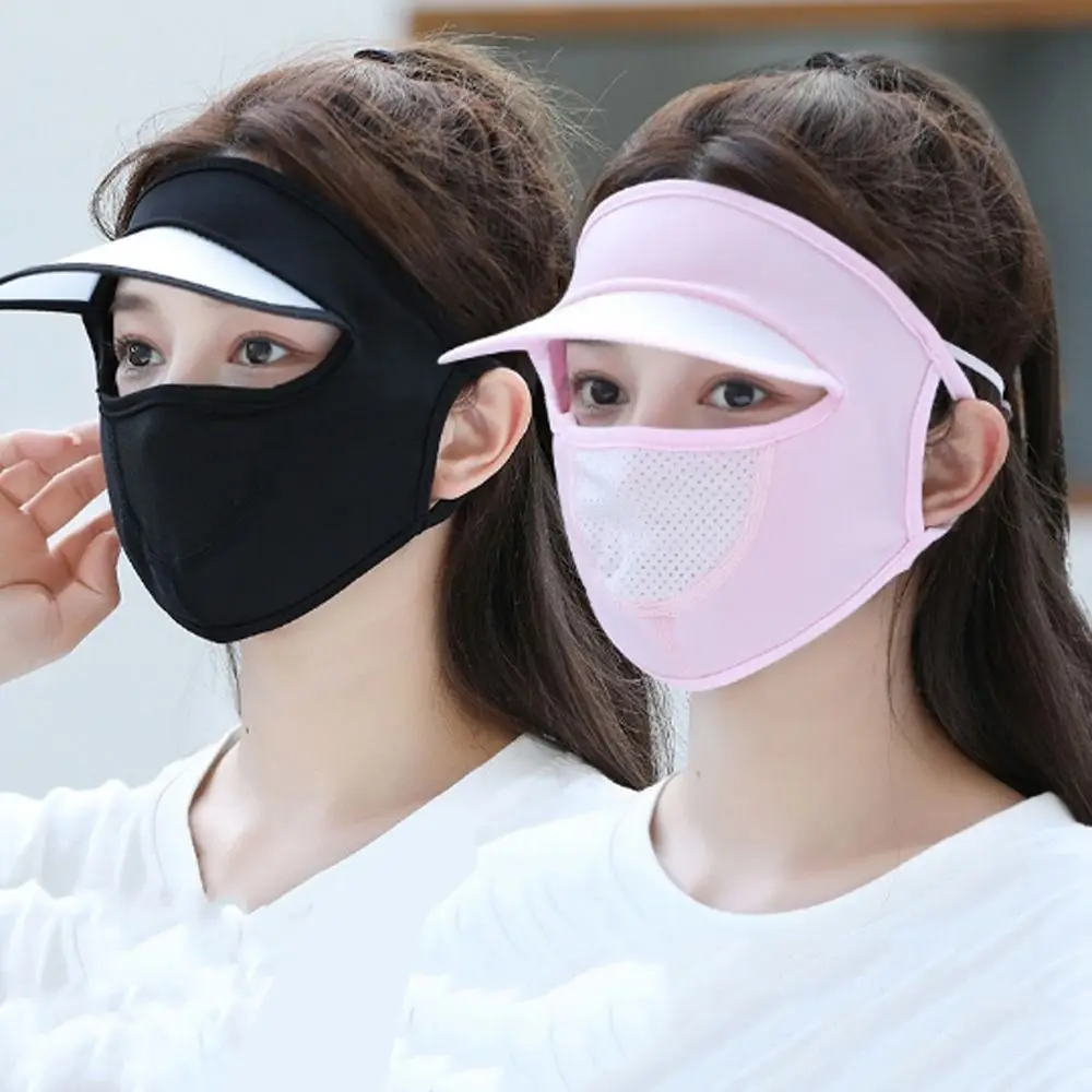 Veil Solid Color Outdoor Face Shield With Brim Ice Silk Face Gini Mask Summer Sunscreen Mask Womne Sun Hats Driving Face Mask