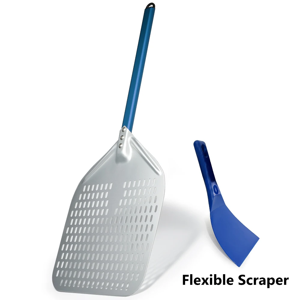 Pizzathome 14/13/12 Zoll eloxierter Pizzaschale mit Schaber-Set, blauer Griff, Pizzaschaufel, Spatel aus Aluminiumlegierung, Ofenzubehör