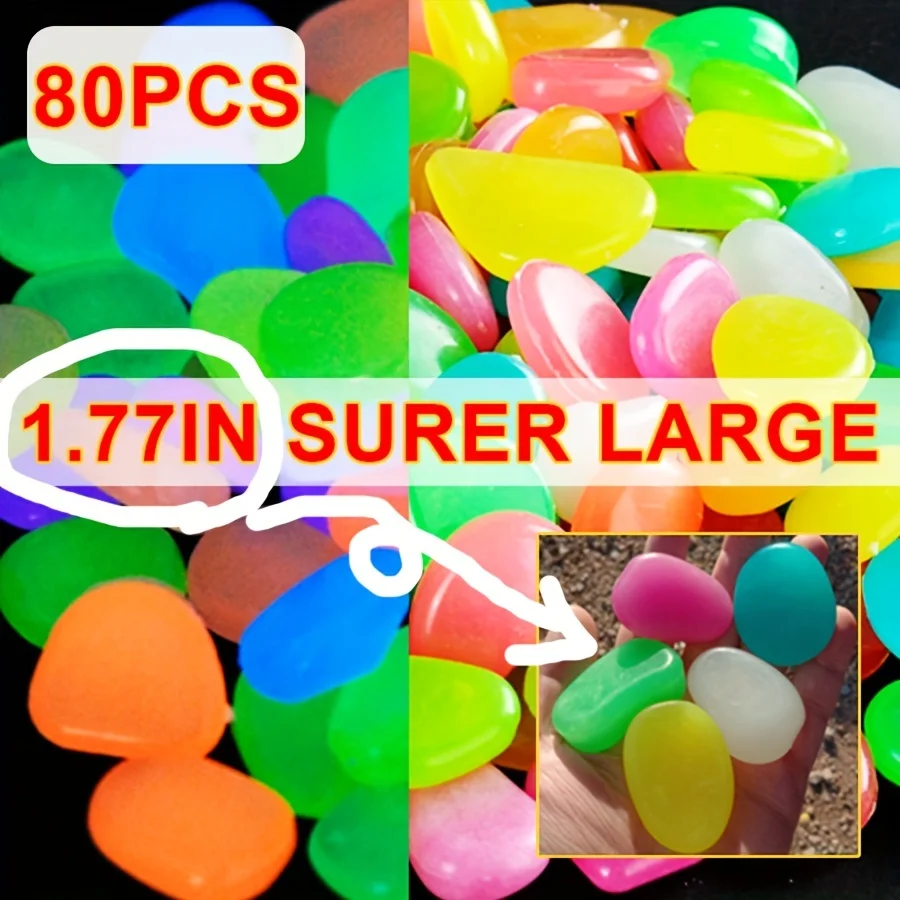

80pcs 1.77in Night Light Extra Large Stone Pebble Indoor and Outdoor Courtyard Decoration Garden Aquarium Flower Pot Pedestrian