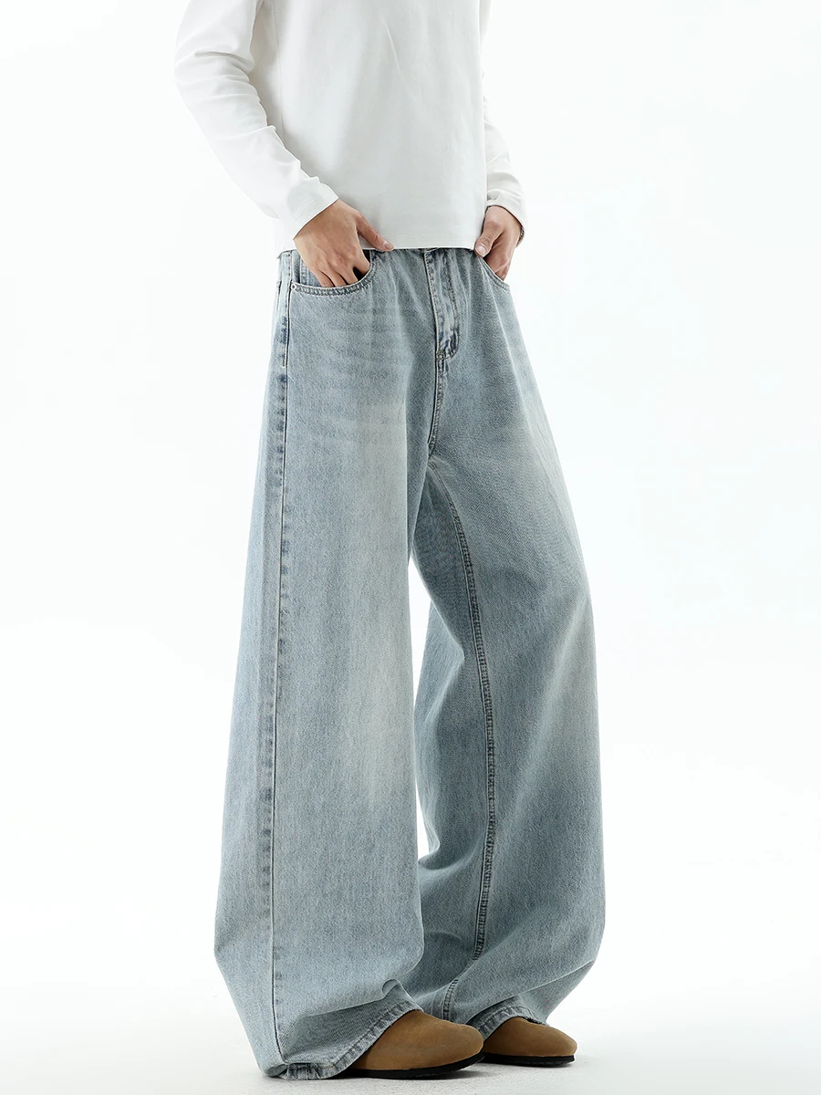 

Американские мужские джинсы с широкими штанинами в стиле High Street, летние свободные прямые брюки, молодежные повседневные джинсы из смесового хлопка и полиэстера