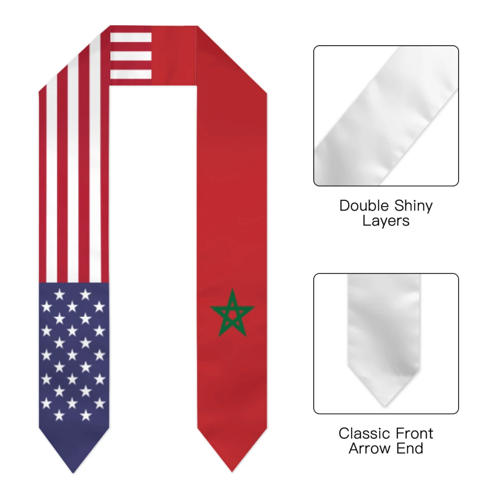 Graduation Sash Morocco & USA United States Flag Stole Shawls Graduate Wraps Scraf International Student Pride Gifts