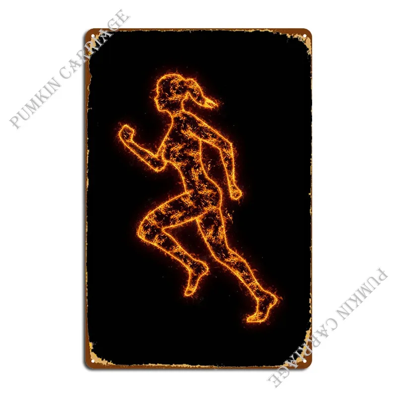 

Female Runner Fire Design Metal Plaque Garage Decoration Funny Wall Cave Pub Print Tin Sign Poster