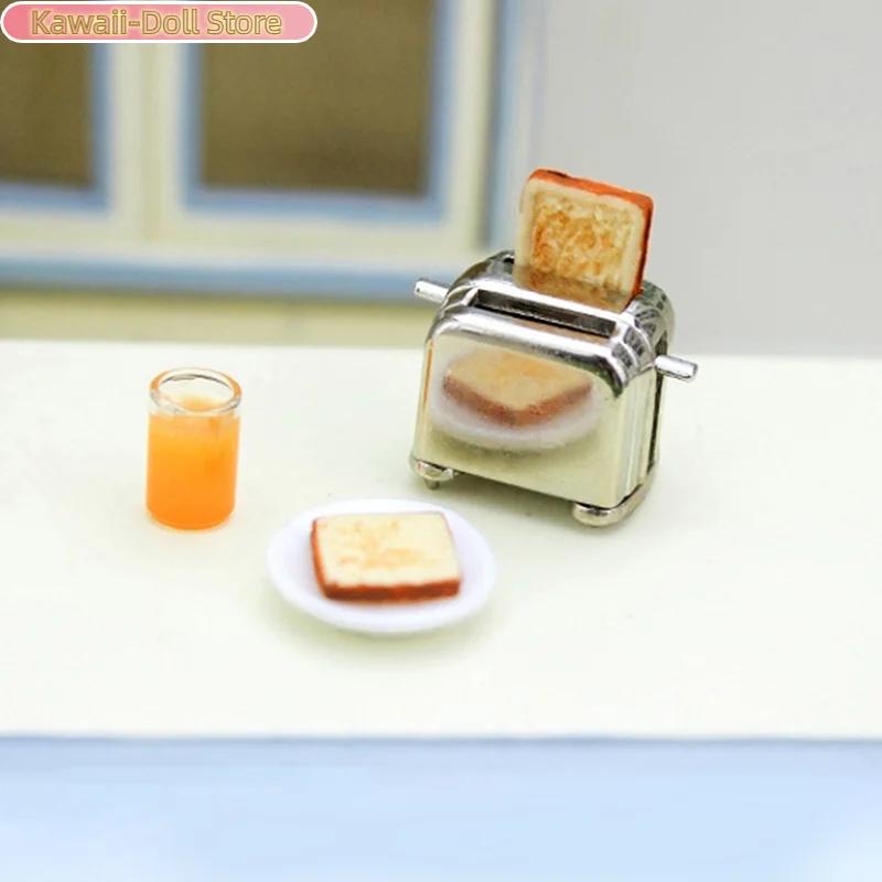 Casa de bonecas mini torradeira com torradeira casa de boneca cozinha criativa café da manhã torradeira bonito decoração de casa