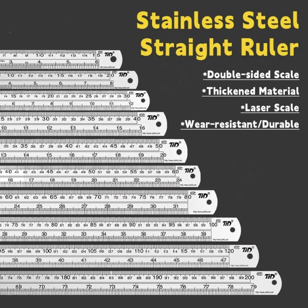 15/20/30/40/50cm Stainless Steel Ruler Stainless Steel Thickening Drawing Ruler Double Side Scale Engineer Grade Straight Ruler
