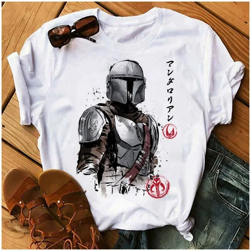 Wars Stitch Baby Yoda Women t-shirt Cartoon Tees gwiazda śmieszne koszulka damska białe luźne bluzki dziewczyny Y2K ubrania topy