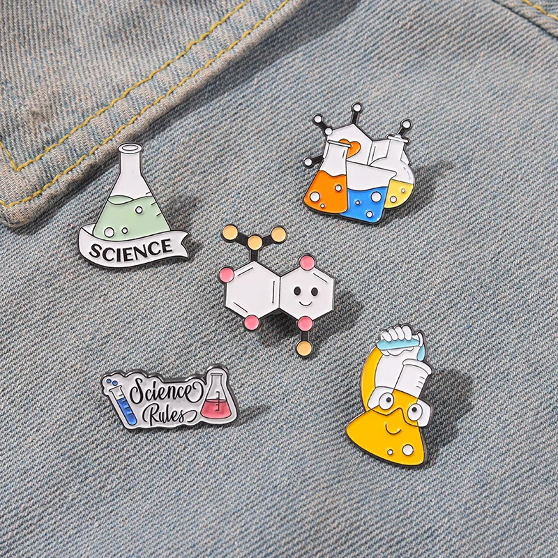 Chemistry Lab Enamel Pins Custom Brooches for Bag Clothes Lapel Pin Science Experiment Badge Element Molecular Structure Jewelry