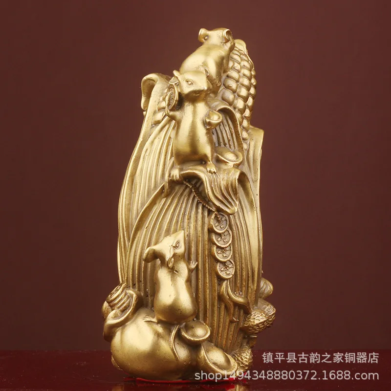 Pure Brass Five Sons of the Empire Mouse Corn Ornament Copper -Child Multi-Fortune Copperware Home Bar Counter Office Desk