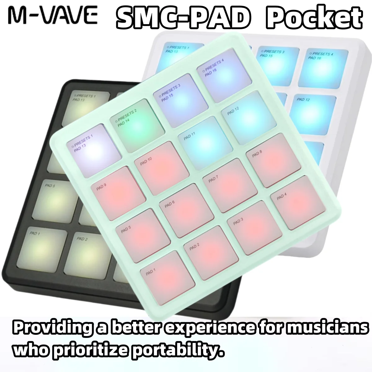 وسادات تحكم MIDI لاسلكية M-VAVE SMC-PAD، وحدة تحكم MIDI محمولة ببطارية قابلة لإعادة الشحن مع 16 وسادات طبل MPC للمبتدئين #1