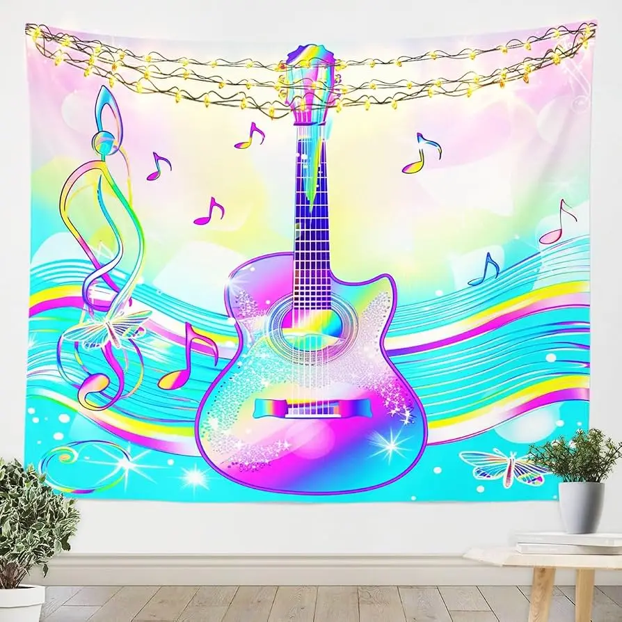 Guitar Tapestry Musical Instruments Wall Hanging Music Theme Wall Tapestry Backdrop for Dorm Living Room Decor Banner Poster