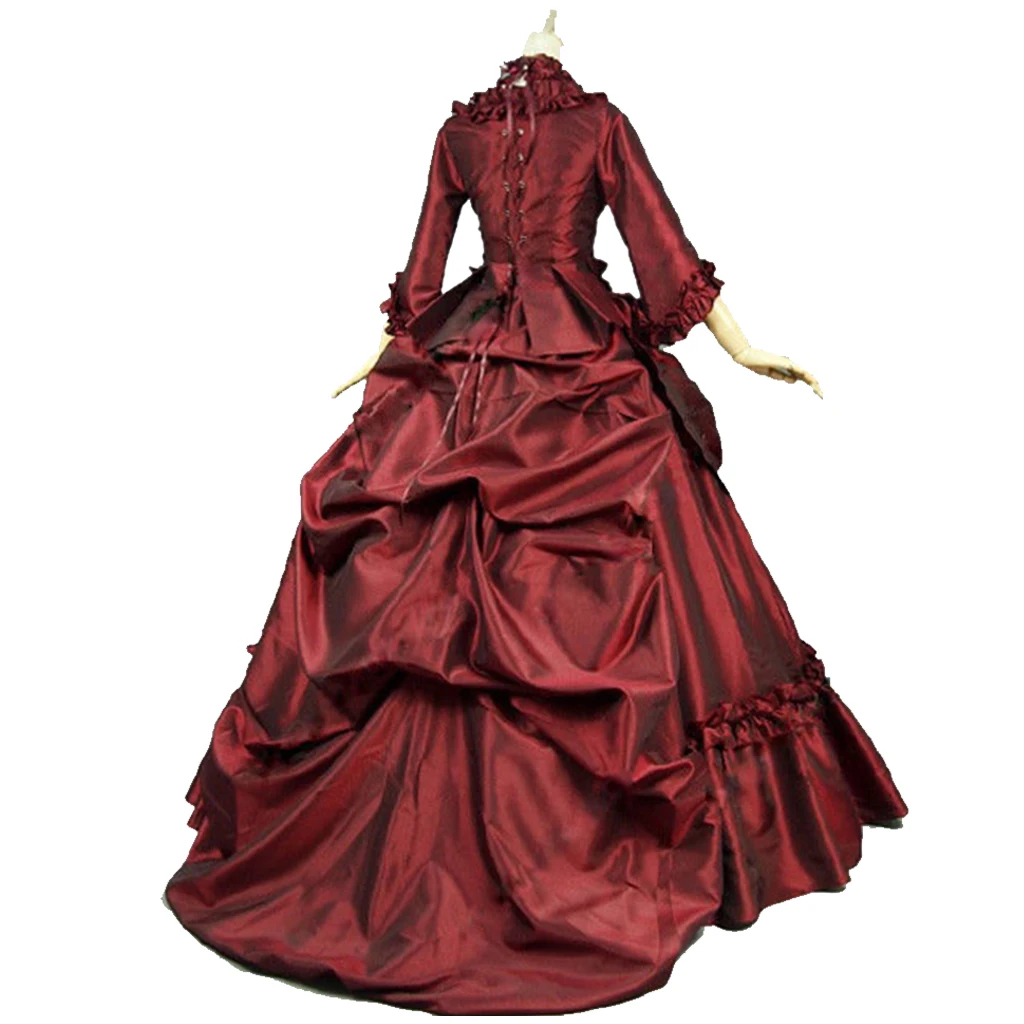 Dracula Mina Harker Victorian Bustle Gown dress Gothic Vampire bustle gown red Lace-up corset plus size Taffeta Evening dress