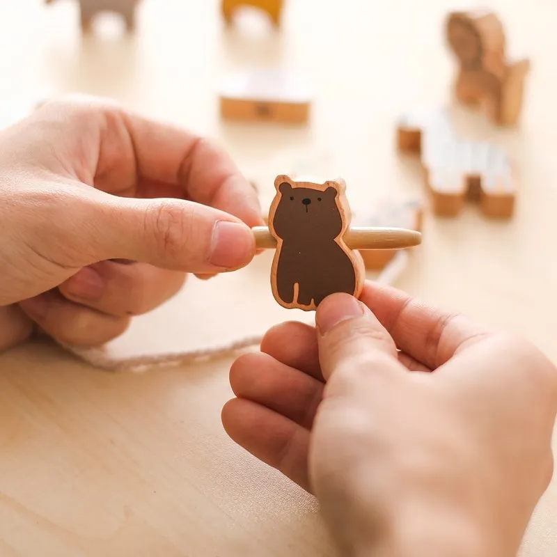 Juguetes de enhebrado de animales para bebé, juguetes de ejercicio de dedo de madera, bloques de combinación Montessori, juguetes educativos para