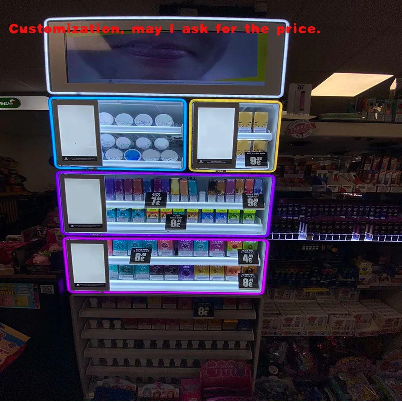 custom.USA America Gas Station Pouches Pushers Display Dispenser Counter Top Led Light Snuff Can Display Rack