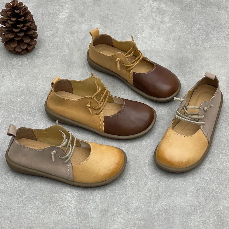 

Handmade Genuine Leather Women's Loafers Shoes Luxury Quality Comfortable 2026 Summer New Fashion Round Toe Ladies Casual Shoes