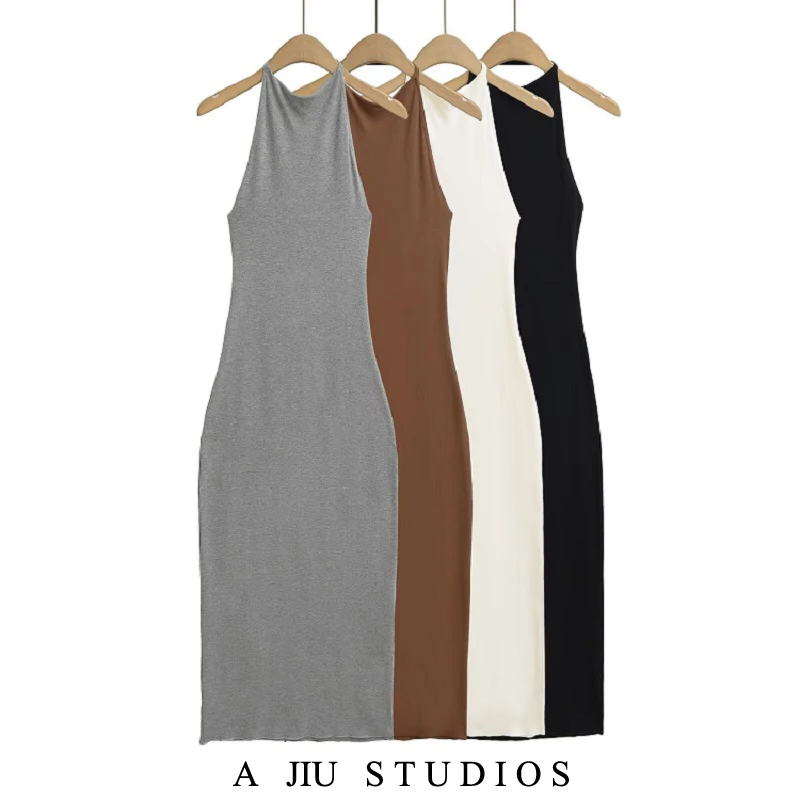 

Летнее сексуальное облегающее длинное платье на бретельках для женщин, праздничное платье без рукавов, висящее платье чистого цвета Dr