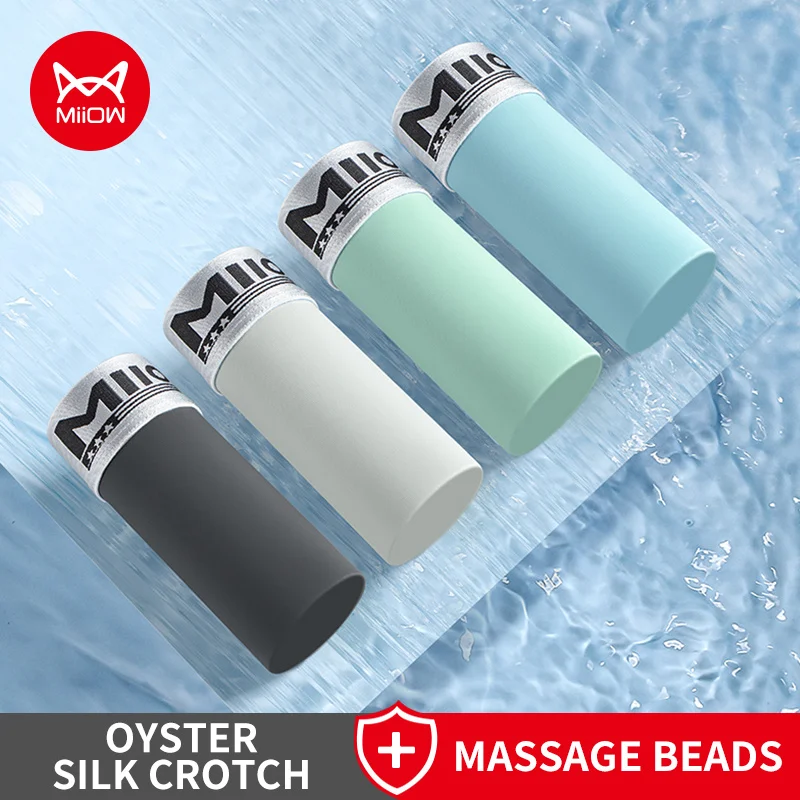 

MiiOW, 4 шт., шелковистое дышащее мужское нижнее белье из ледяного шелка, 10А, антибактериальная массажная сумка, мужские трусы с промежностью, мужские боксеры, трусы