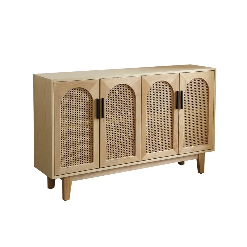 Solid wood, rattan dining side cabinet, household, living room, log, storage cabinet, modern, simple, entry, entrance cabinet