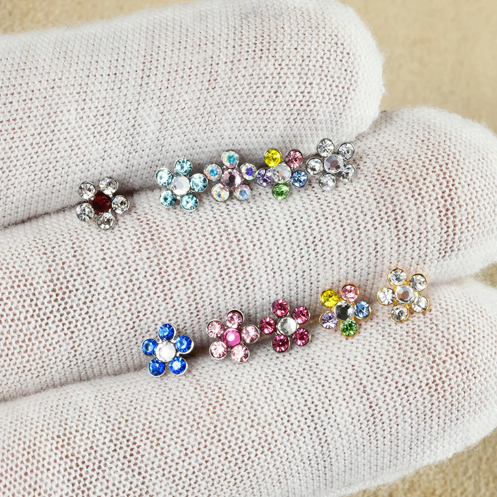 1PC Disposable Sterile Ear Piercing Unit Flowers Crystal No Pain CZ Ear Studs Earrings Tragus Cartilage Helix Piercing Jewelry
