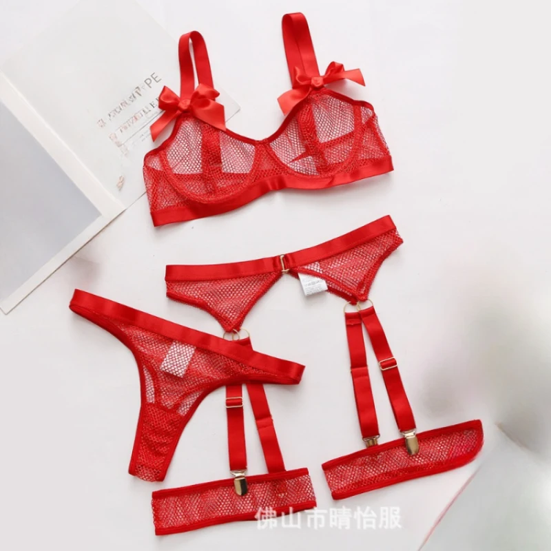 

Bikini swimsuit in fluorescent color with mesh, sexy and alluring, with bow ties and strap lingerie set
