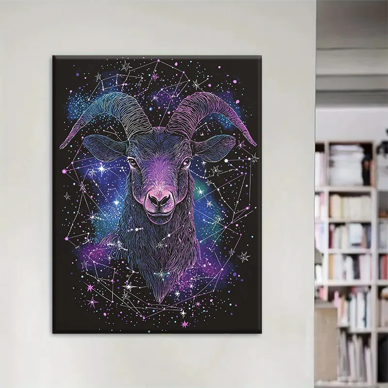 1 Piece Canvas Painting, Capricorn Portrait, Line Poster of Funny Zodiac Signs, Living Room Bedroom Bar Wall Hanging, Wall Decor