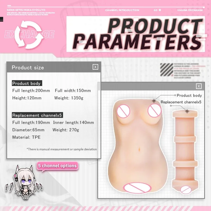 Realistic Sex​ Toys for Man Masturbators Artificial Vagina Doll Male Masturbation Tools Anime Onahole 5 Channels Replaceable