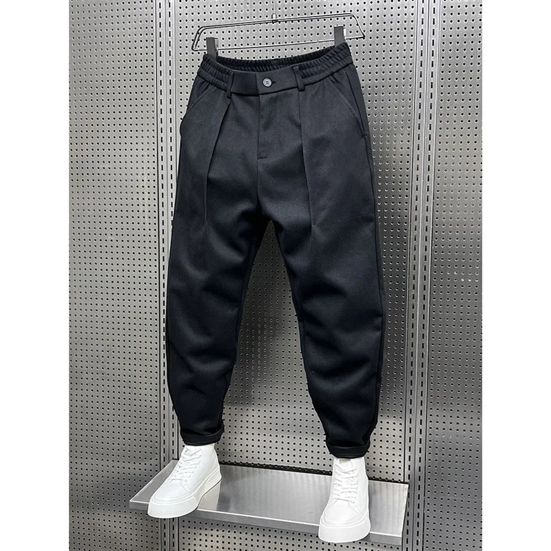 

Autumn Winter Draped Wide-Leg Men's Cool Loose Harem Woolen Trousers Paired with Boots Carrot Pants