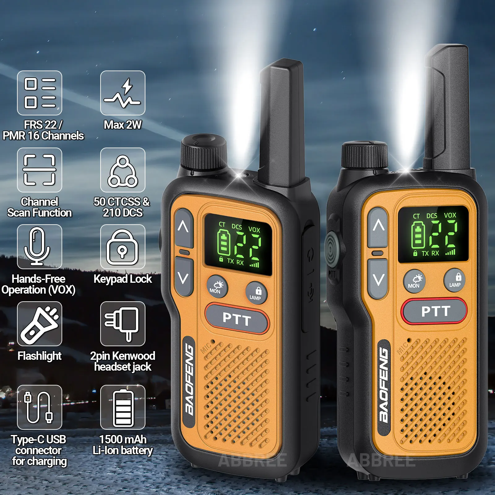 2PCS Baofeng BF-T18 Mini Walkie Talkie Long Range PMR FRS Dual PTT NOAA VOX FM Two Way Radio Type-C Charger For Travel Camping