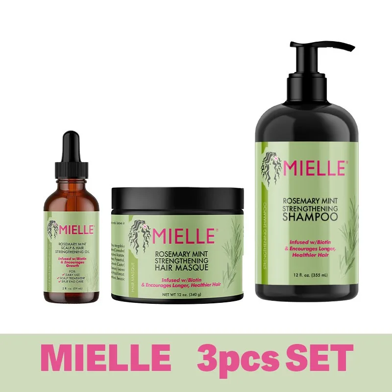 Mielle 3pcs Hair Growth Set Organics Rosemary Mint Scalp Hair Oil Shampoo Conditioner Strengthening Masque Moisturizing Repair