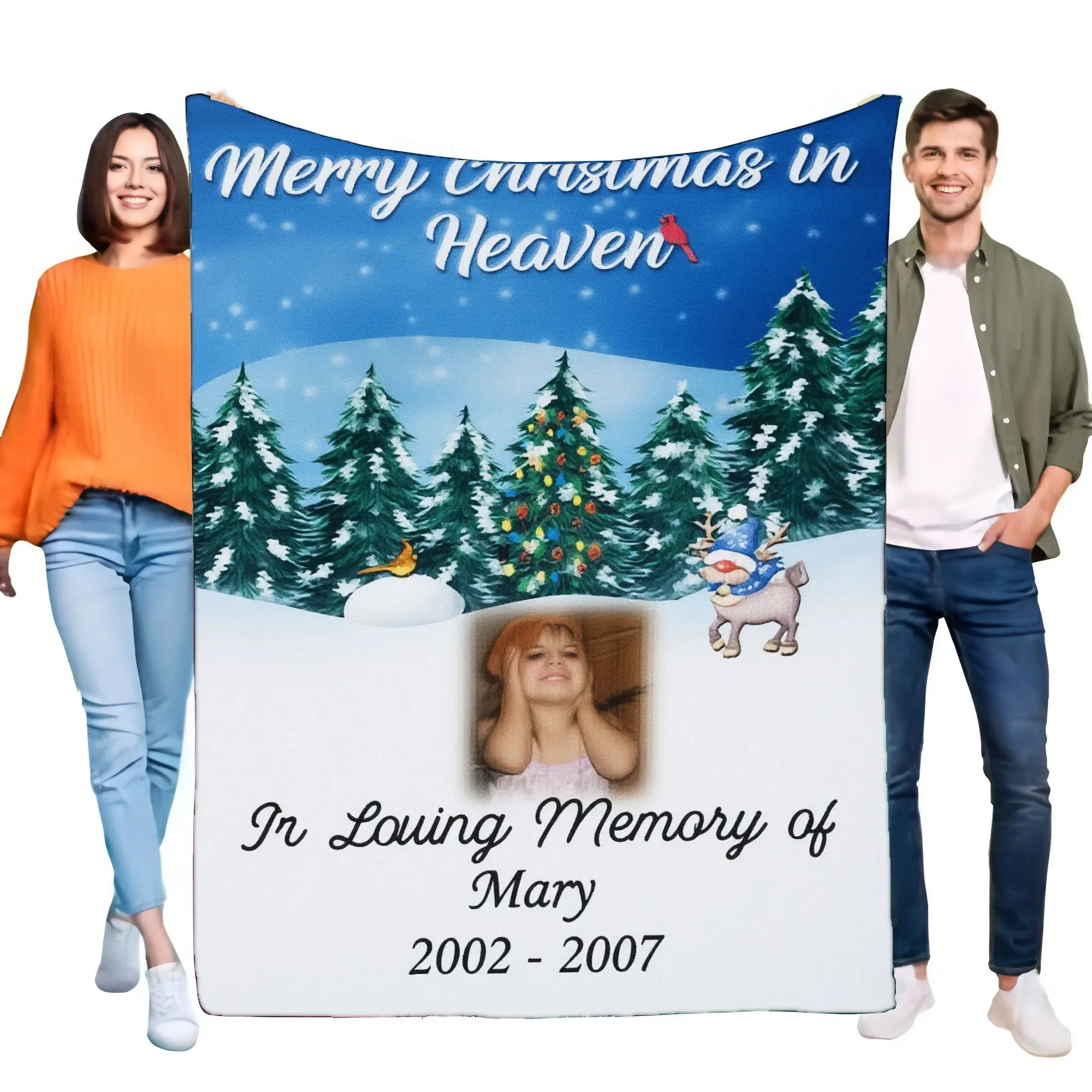 Personalisierte Gedenk-Überwurfdecke, weiche, gemütliche Decke mit individuellem Foto und Text, perfekt für Weihnachten im Himmel, Tribut, Thoug