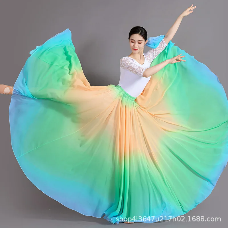 720 Degree Dance Skirt Long Skirt Performance Costume Sari Half-length High-waist Silk Chiffon Dance Practice Skirt for Students