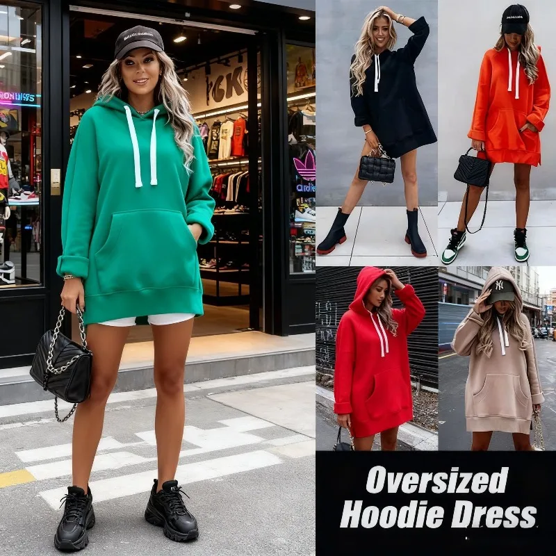 

2025 Europe and America Autumn/Winter New Women's Solid Color Hooded Mid-Length Sweatshirt