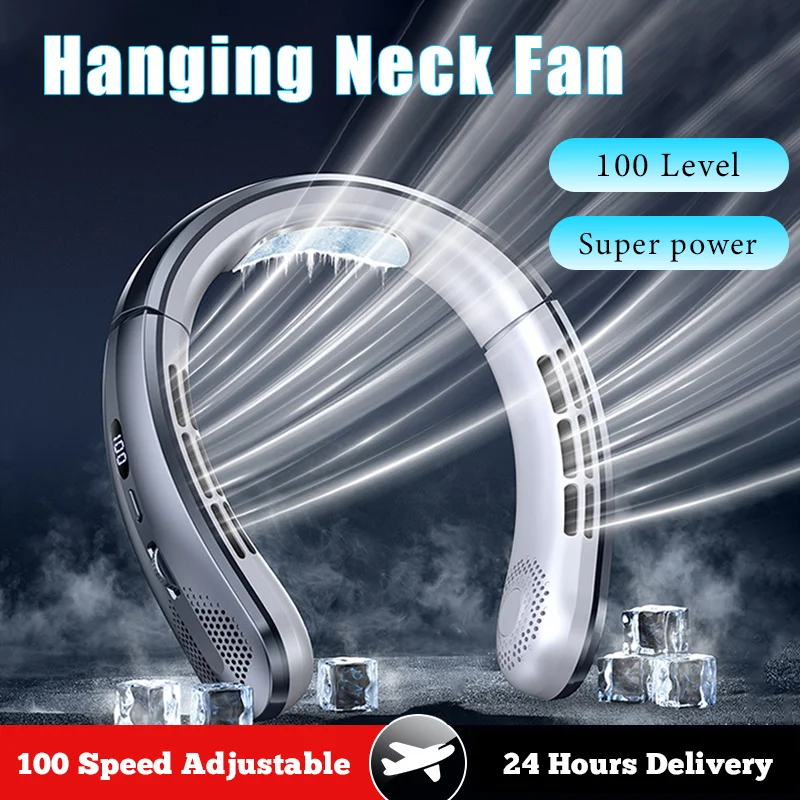 

New 8000mAh Hanging Neck Fan 100 Speed Adjustable High Power Mini Air Conditioner Portable USB Rechargeable Electric Fans