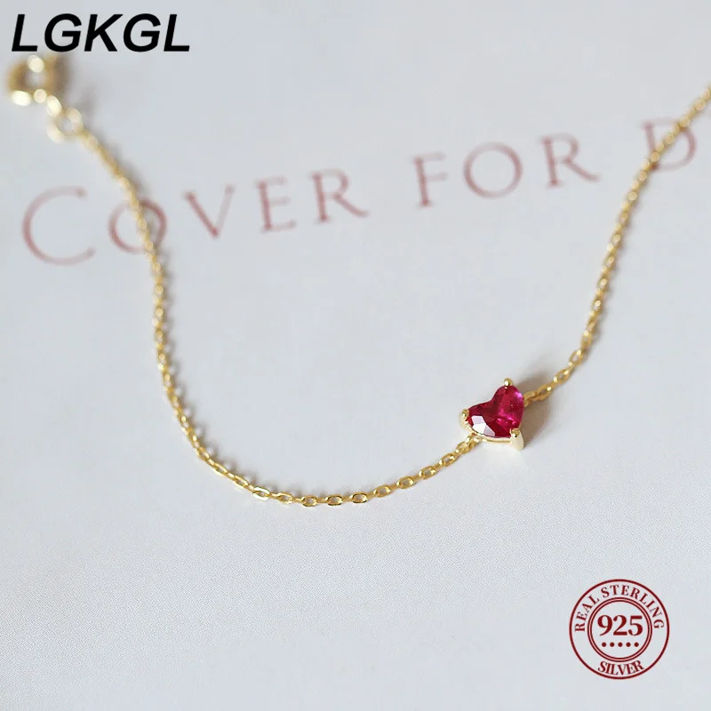 

S925 sterling silver bracelet for women small red heart plated with 14k gold heart-shaped red diamond temperament ruby ​​Japanes