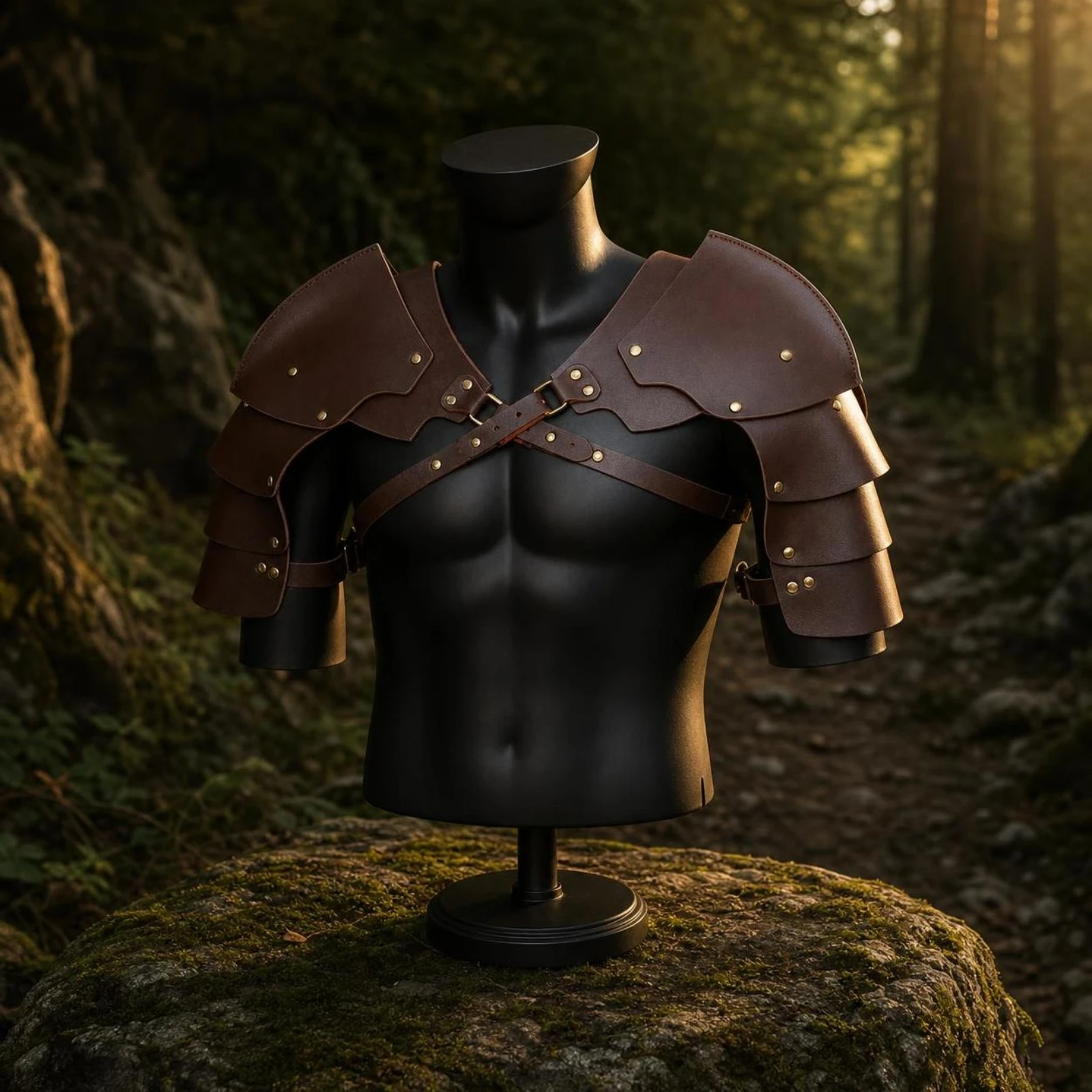 Shoulder Pauldron Harness Adjustable Leather Shoulder Pauldron Pauldron Gothic Body Harness with Chain Knight for Cosplayers