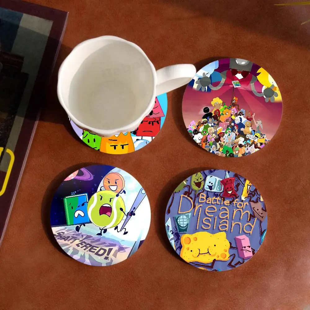bfdi B-Battle for Dream Island Round Coasters Insulated Durable Cups Coffee Coaster Plate Mats Home and Decoration Kitchen