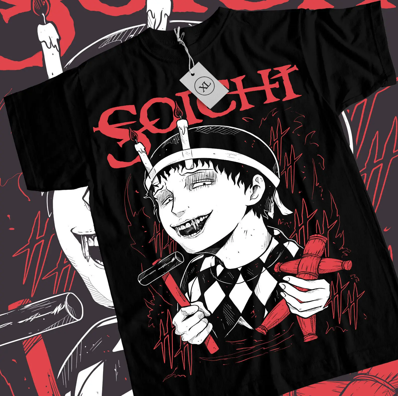 

Junji Ito Souichi T-Shirt Horror Japan Guro Anime Manga Black Shirt Tee All Size