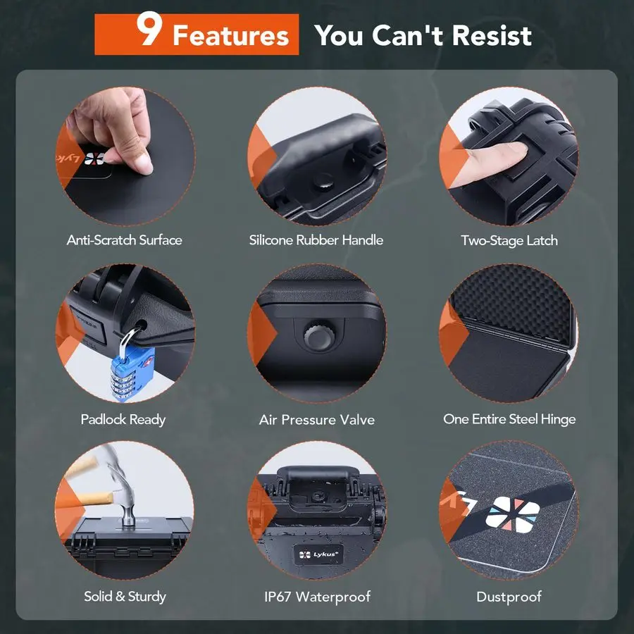 HC3820 حافظة صلبة مقاومة للماء مع حشوة إسفنجية قابلة للتخصيص، الحجم الداخلي 14.96 × 11.02 × 6.5 بوصة، مناسبة للكاميرا والعدسة والطائرة بدون طيار، م