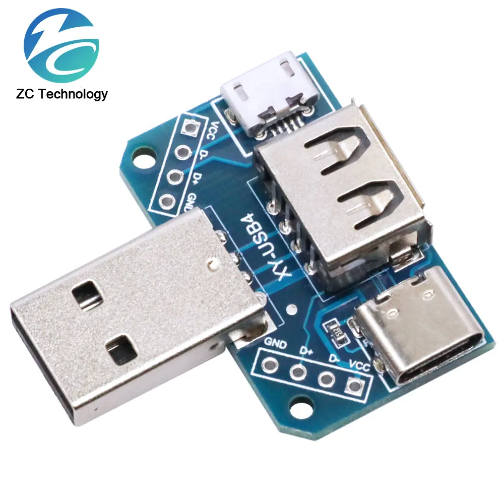 USB adapter board, male connector to female connector, micro Type-C, 4P, 2.54mm straight insertion USB4