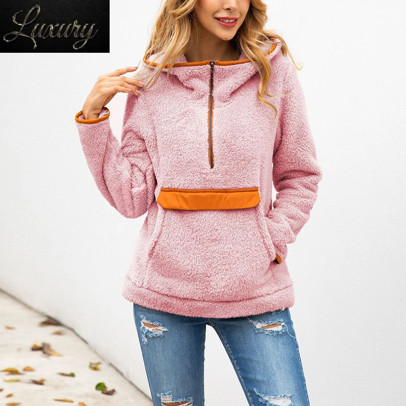 

Women Hoodie Sweatshirt Teddy Pullovers Female Autumn Pink leisure Warm Top Clothing 2024 Winter