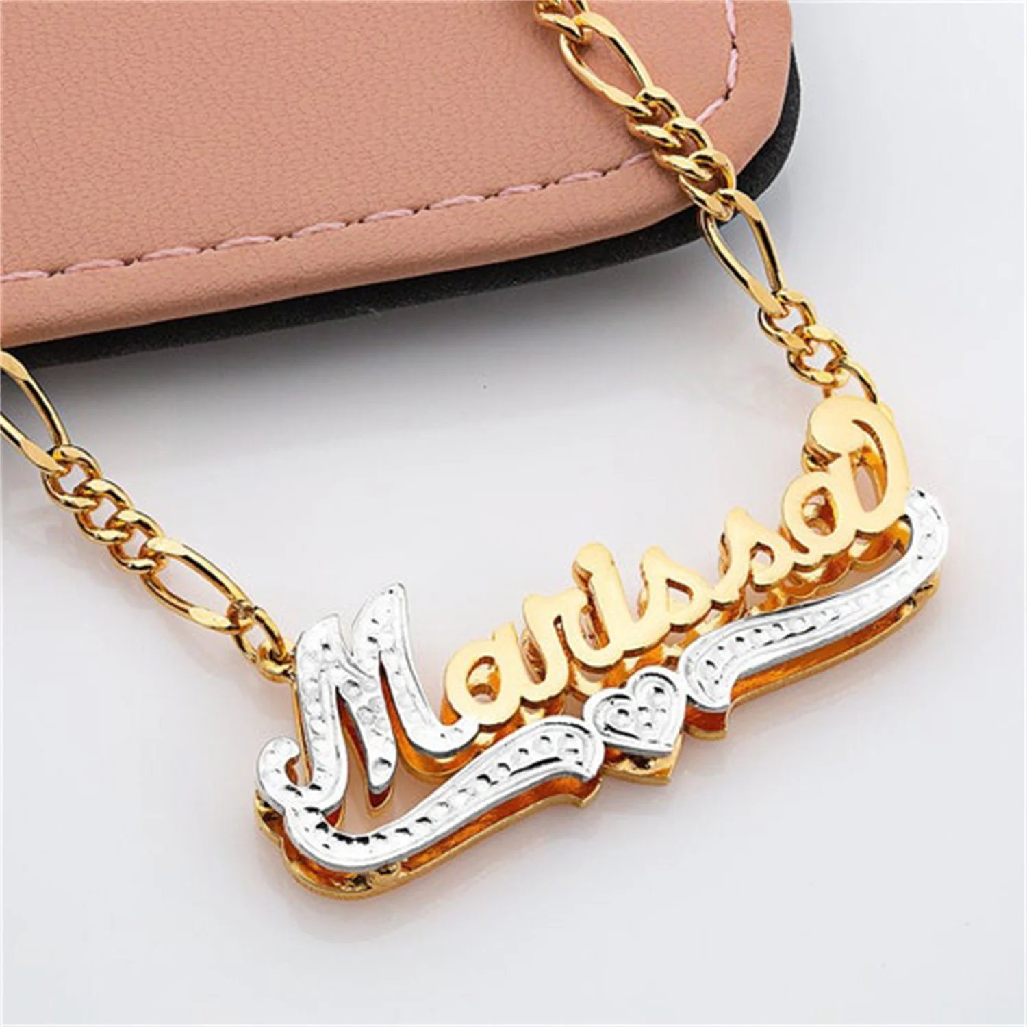 

Custom Double Plated Heart Initial Necklace Stainless Steel Personalized Double Layer Nameplate Pendant Women's Hip Hop Jewelry