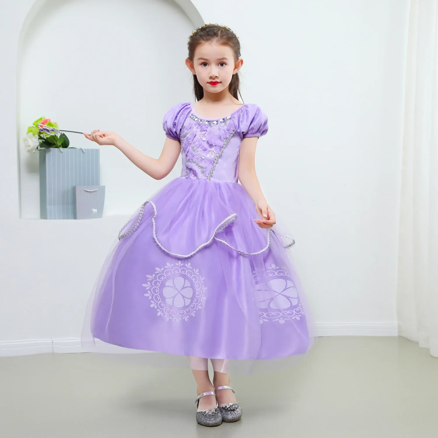 

Cartoon Sophia the First Anime Costume Girls Princess Dress Floral Floral Appliques Ball Gown Kids Carnival Sofia Cosplay Robes