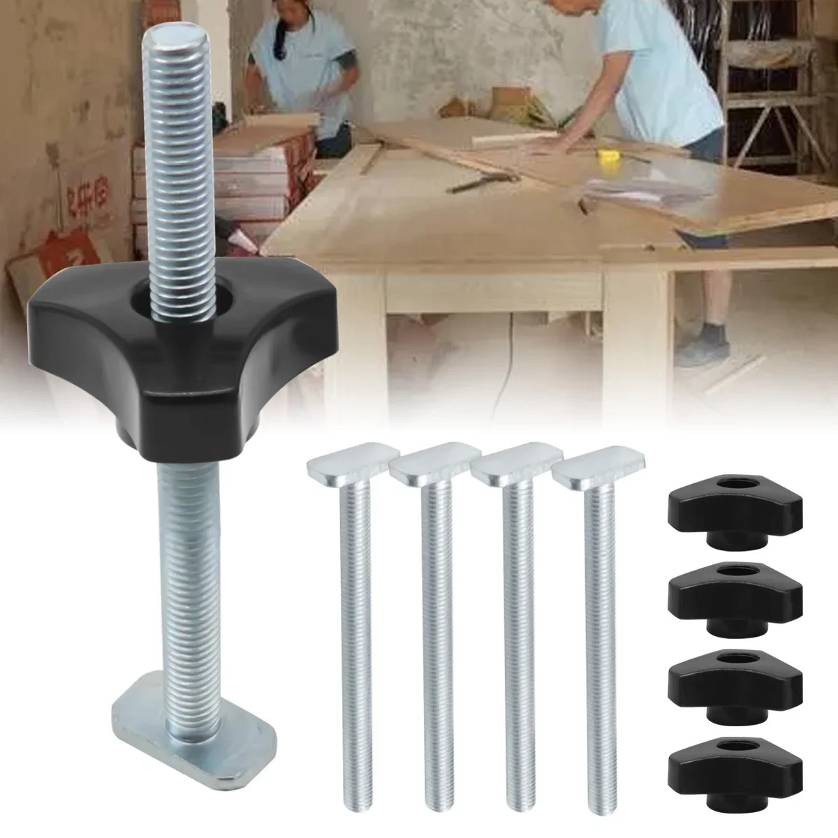 5 Pack T Bolt Knob Kit, T-Screws with Plastic Knob Nuts, Jig Fixture Fasteners for Workbench T-Slot, Fits 1/4