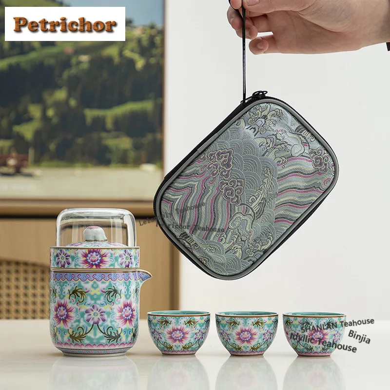 

Эмалированный дорожный чайный сервиз, набор, эстетический 1 горшок, 3 чашки, бытовой органайзер для приготовления чая, портативные уличные пакеты, аксессуары, аксессуары